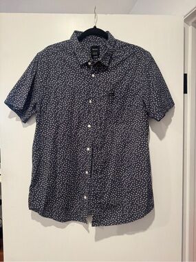 RVCA Navy Abstract Print Short Sleeve Button-Up Shirt | Regular Fit | Size Mediu